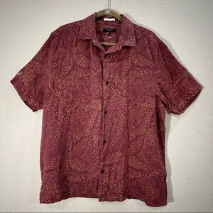 Ted Baker Men 5 US L Chaplin Coral Print 100% Linen Short Sleeve Button-Up Shirt